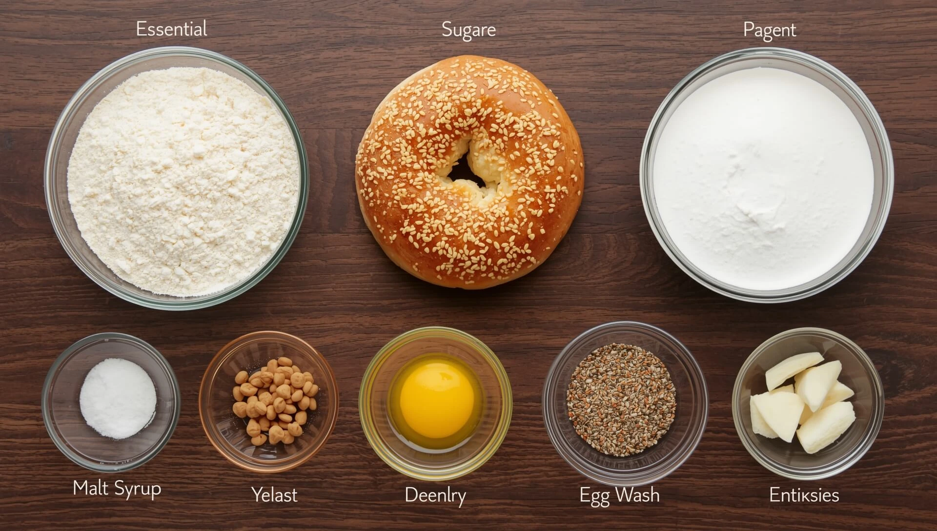Essential and optional ingredients for homemade New York-style bagels
