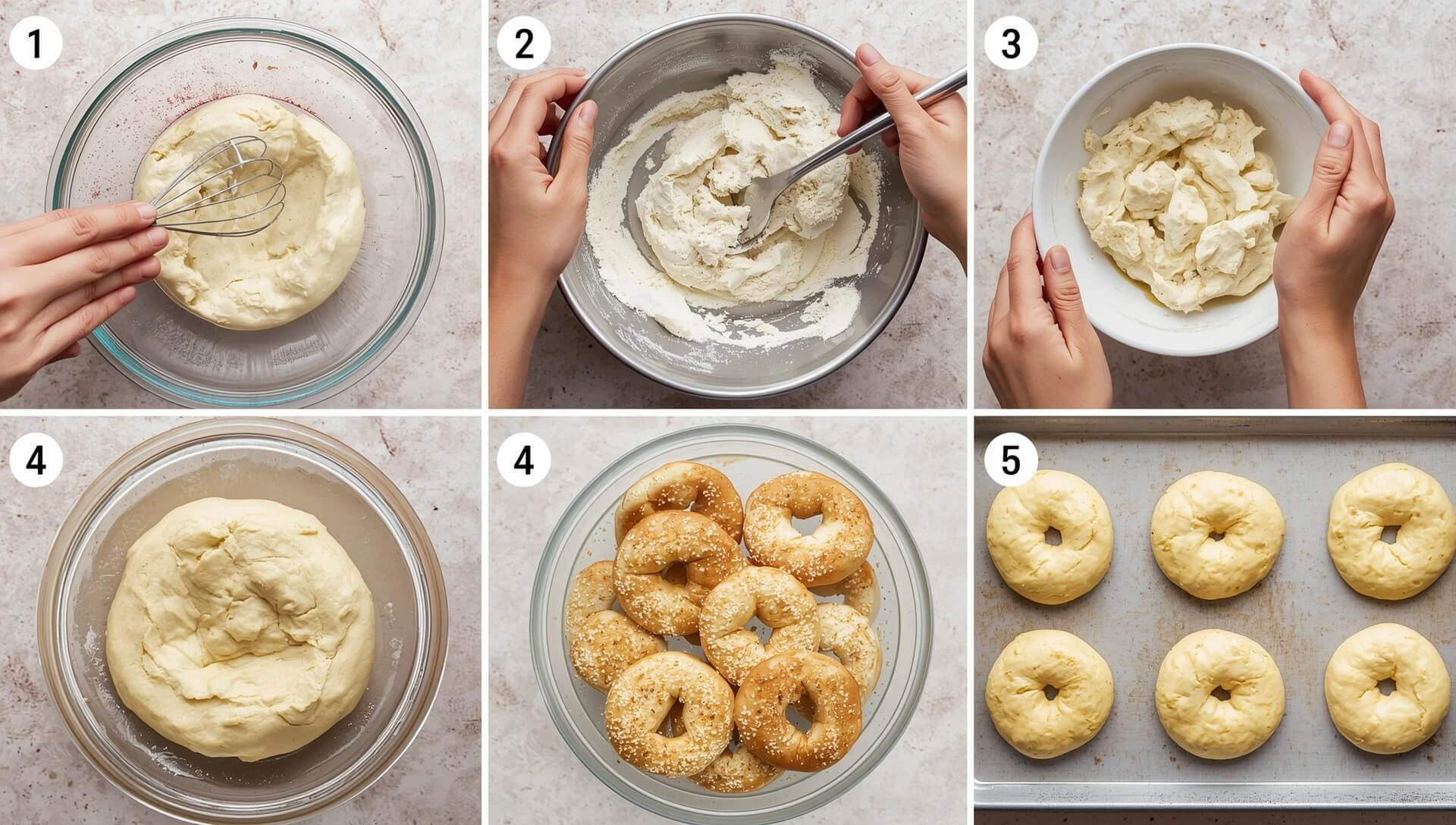Step-by-step process of making homemade bagels