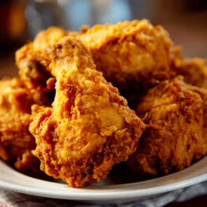 Crispy fried chicken arranged on a serving platter