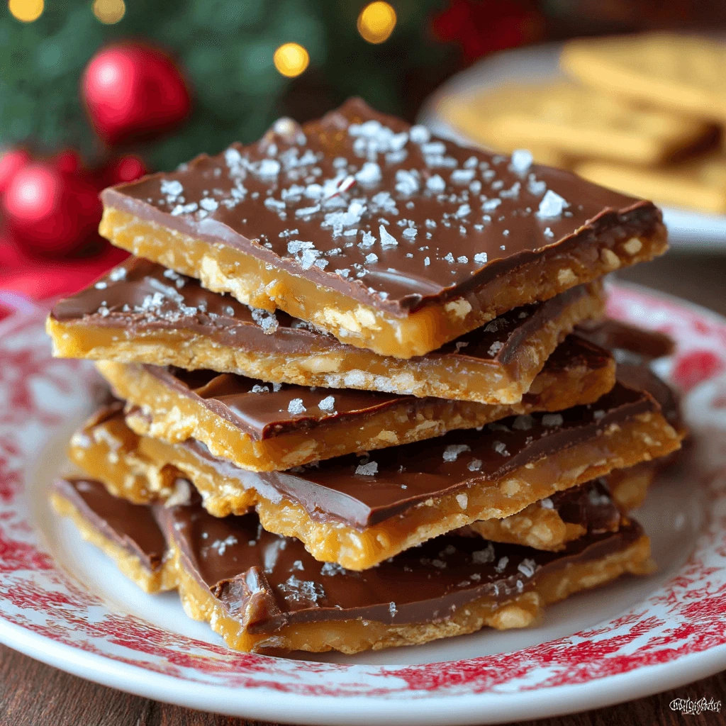 Homemade Christmas Crack recipe with chocolate and toffee topped with sea salt.
