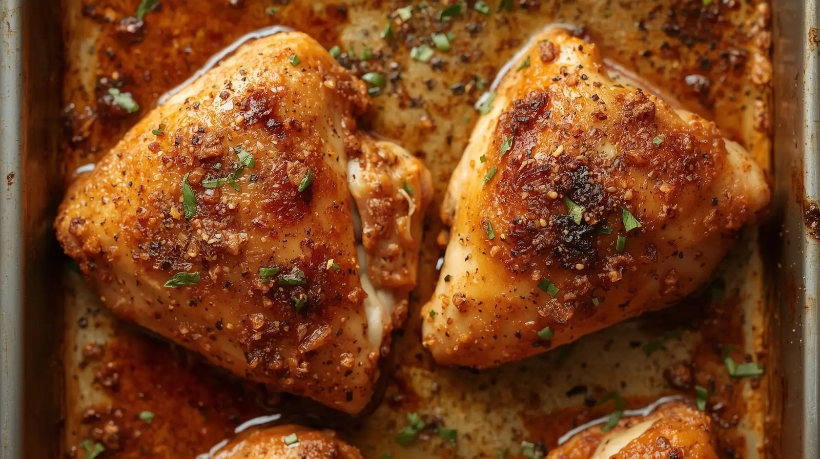 Crispy baked chicken hindquarters with rosemary and thyme
