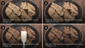 A sizzling round pan contains thin, marinated beef slices browning in a rich sauce, with sesame seeds sprinkled on top.