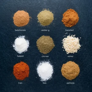 Different spices arranged in bowls for making homemade taco seasoning, including chili powder, cumin, garlic powder, and paprika.