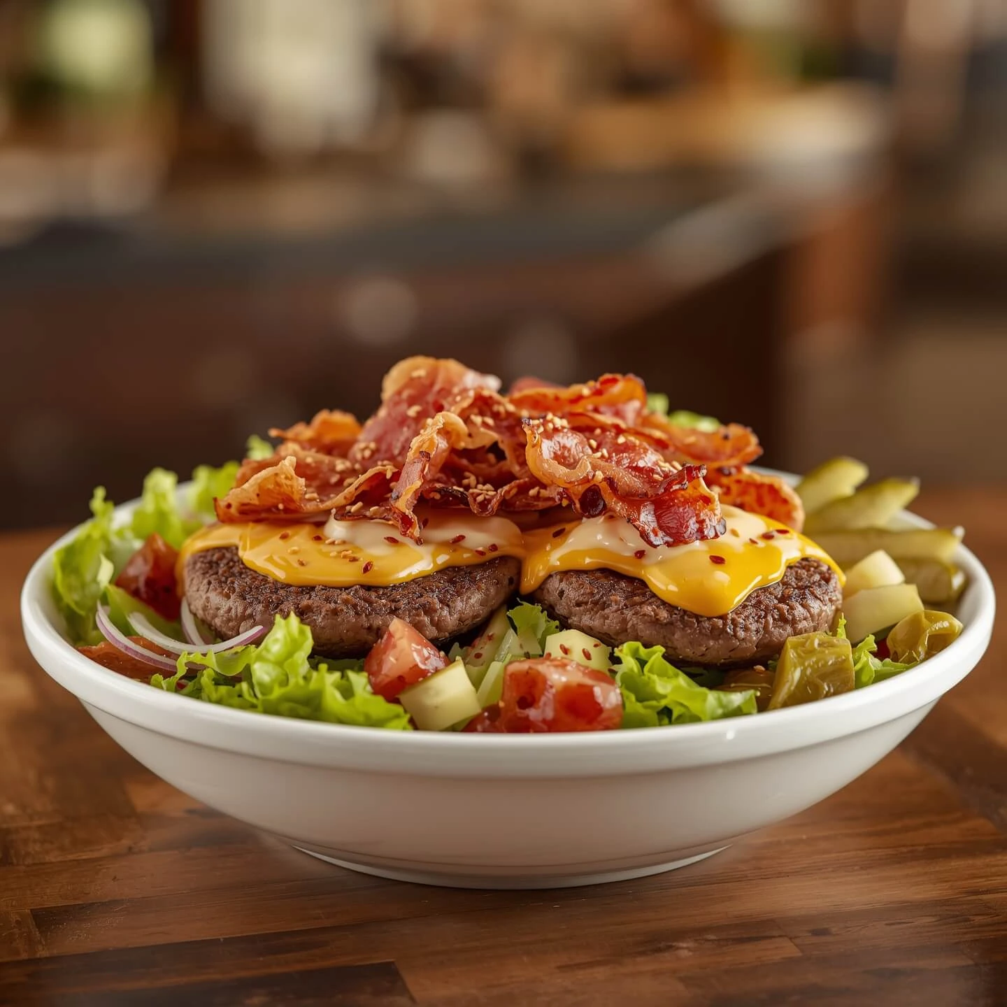 Ingredients for Big Mac Salad: Ground Beef, Lettuce, Pickles, Cheese, and Special Sauce