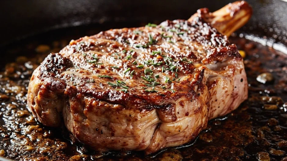 Dry-brined Ribeye Bone Steak resting on a wire rack with kosher salt for perfect crust and juicy interior