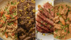 Collage of five easy and delicious beef liver recipes including stir-fry, stew, grilled, and pan-seared dishes.