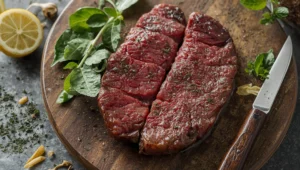 Grilled beef liver slices garnished with fresh herbs, a healthy and flavorful beef liver recipe.